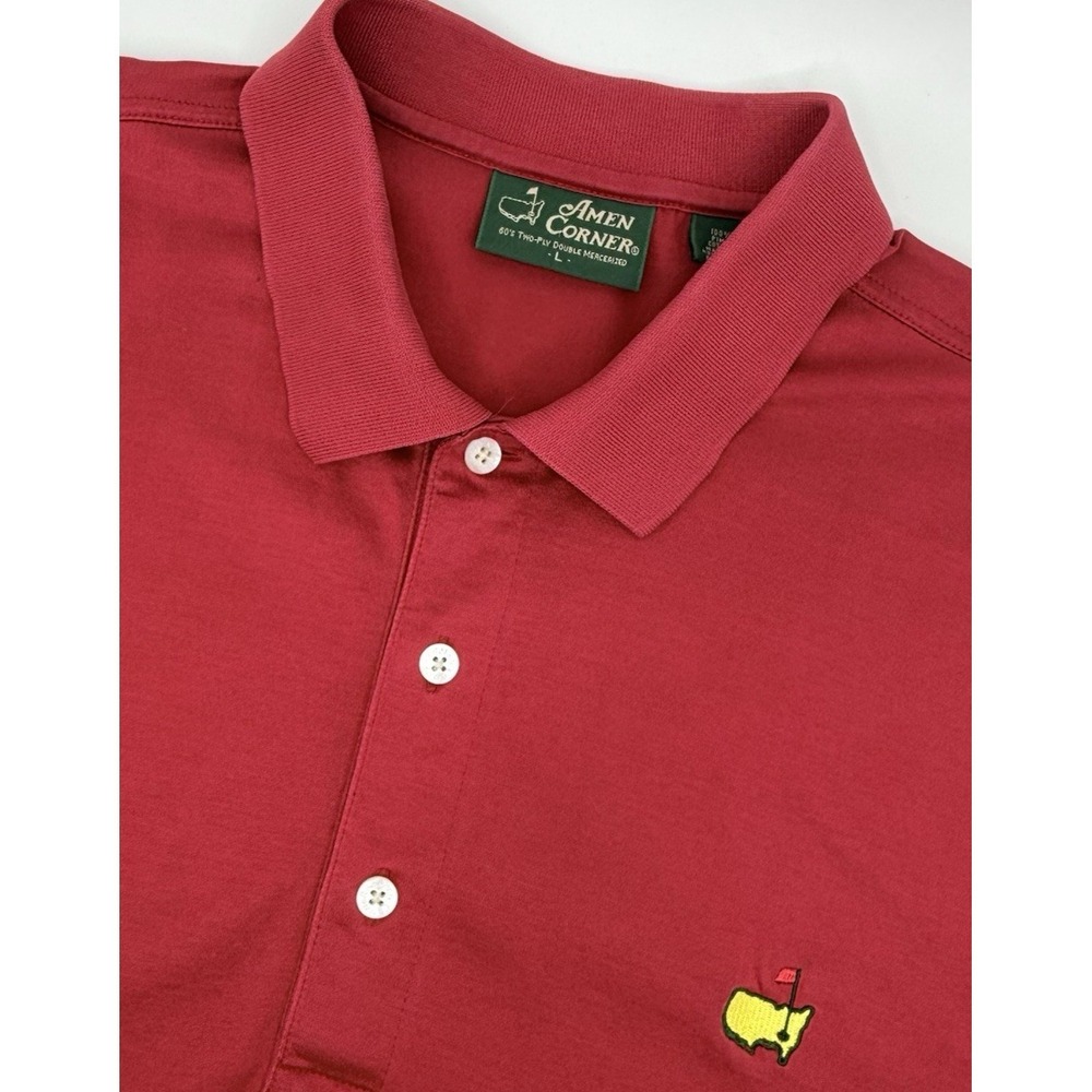 Masters Amen Corner Polo‎ Men L Red Augusta Golf Pima Cotton Vintage
